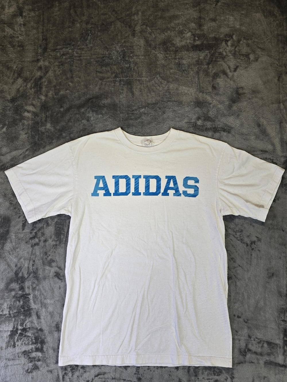 Vintage Made In Canada Adidas Men's White T-Shirt with Blue Logo 90s